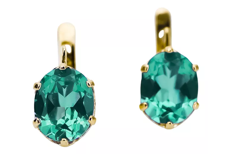 8K жълто злато 333 Emerald Обеци vec003x-em Руски Съветски СССР Винтидж бижута Ар-деко style Art Deco